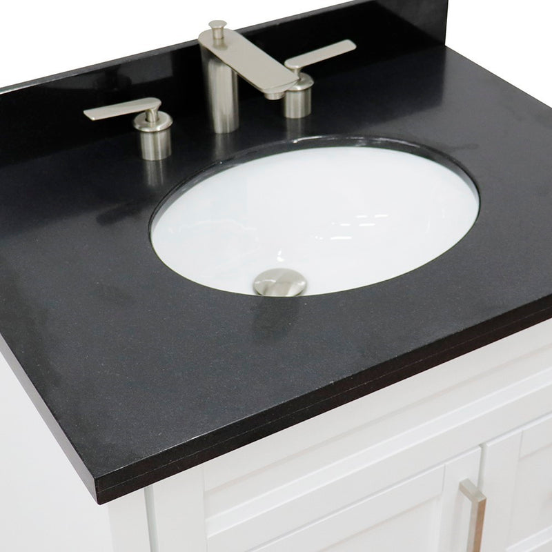 Bellaterra Home 400700-31-WH-BGO Terni 31" vanity, White, Black Galaxy granite top, countertop and sink close-up