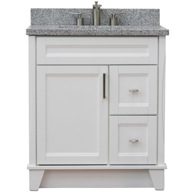 Bellaterra Home 400700-31-WH-GYR Terni 31" vanity, White, gray granite top, front view on a white background