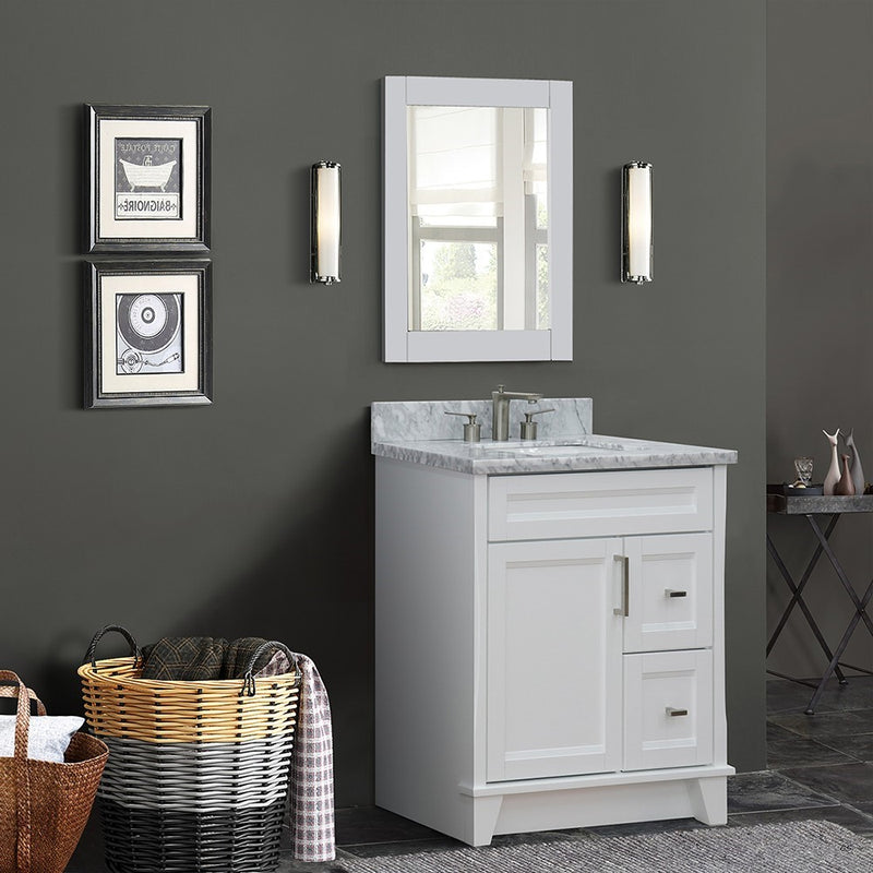 Bellaterra Home 400700-31-WH-WMR Terni 31" vanity, White, White Carrara marble top, installed in a bathroom