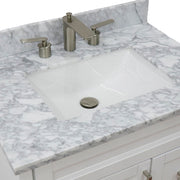 Bellaterra Home 400700-31-WH-WMR Terni 31" vanity, White, White Carrara marble top, countertop and sink close-up