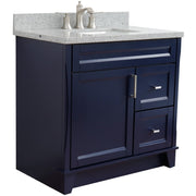 Bellaterra Home 400700-37L-BU-GYRC Terni 37" vanity, Blue, gray granite top, angled view on a white background