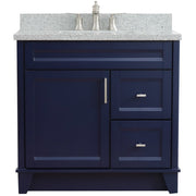 Bellaterra Home 400700-37L-BU-GYRC Terni 37" vanity, Blue, gray granite top, front view on a white background