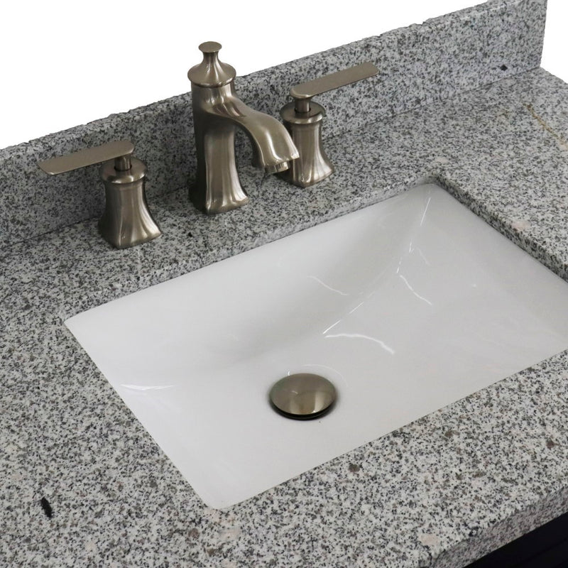 Bellaterra Home 400700-37L-BU-GYRC Terni 37" vanity, Blue, gray granite top, countertop and sink close-up