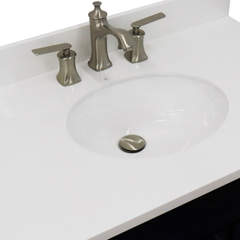 Bellaterra Home 400700-37L-BU-WEOC Terni 37" vanity, Blue, white engineered stone top, countertop and sink close-up