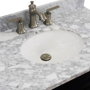 Bellaterra Home 400700-37L-BU-WMOC Terni 37" vanity, Blue, White Carrara marble top, countertop and sink close-up