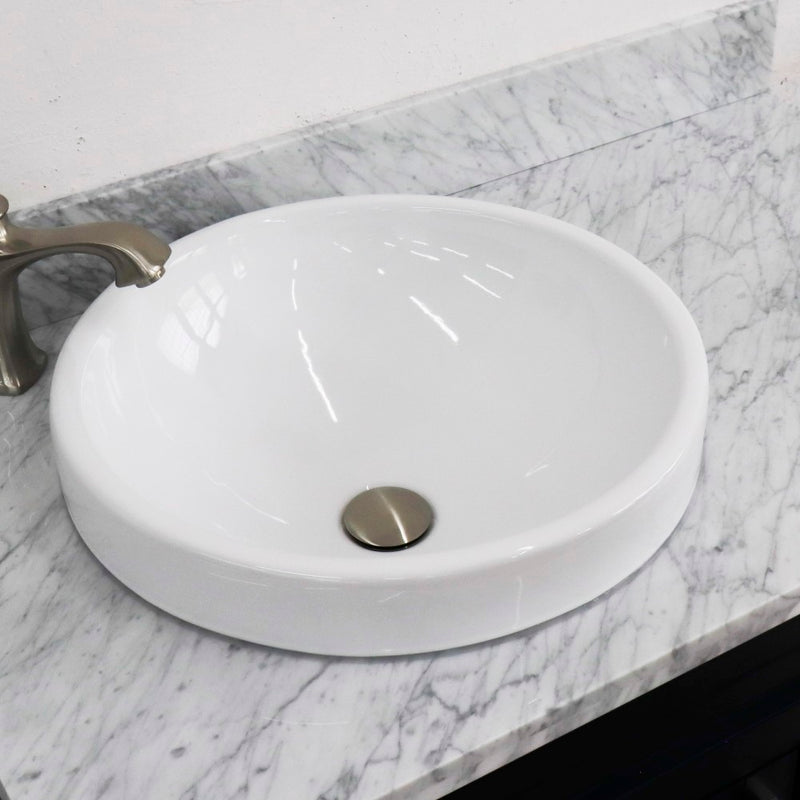Bellaterra Home 400700-37L-BU-WMRDL Terni 37" vanity, Blue, White Carrara marble top, countertop and sink close-up