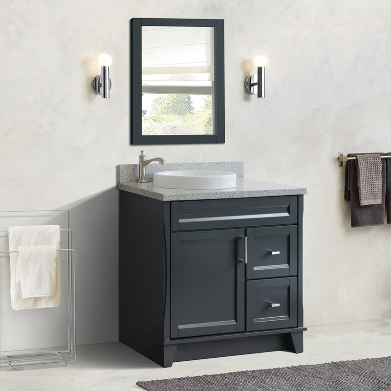 Bellaterra Home 400700-37L-DG-GYRDL Terni 37" vanity, Dark Gray, gray granite top, installed in a bathroom