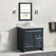 Bellaterra Home 400700-37L-DG-WEOC Terni 37" vanity, Dark Gray, white engineered stone top, installed in a bathroom