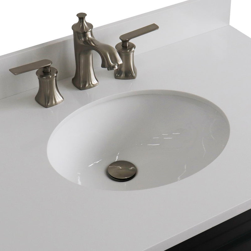 Bellaterra Home 400700-37L-DG-WEOC Terni 37" vanity, Dark Gray, white engineered stone top, countertop and sink close-up