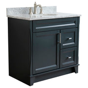 Bellaterra Home 400700-37L-DG-WMOC Terni 37" vanity, Dark Gray, White Carrara marble top, angled view on a white background