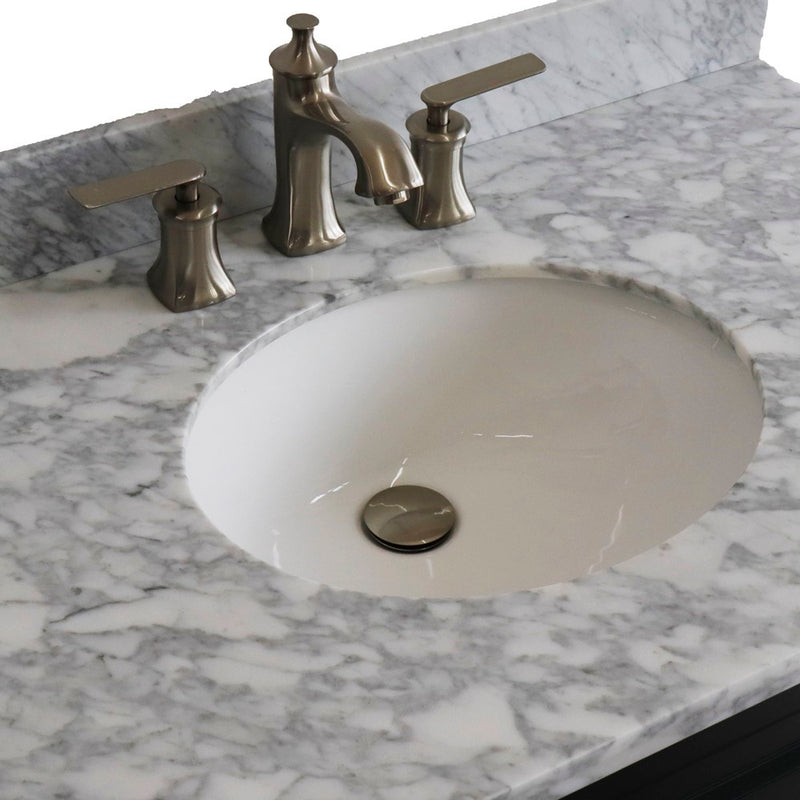 Bellaterra Home 400700-37L-DG-WMOC Terni 37" vanity, Dark Gray, White Carrara marble top, countertop and sink close-up