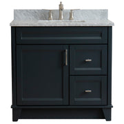 Bellaterra Home 400700-37L-DG-WMRC Terni 37" vanity, Dark Gray, White Carrara marble top, front view on a white background