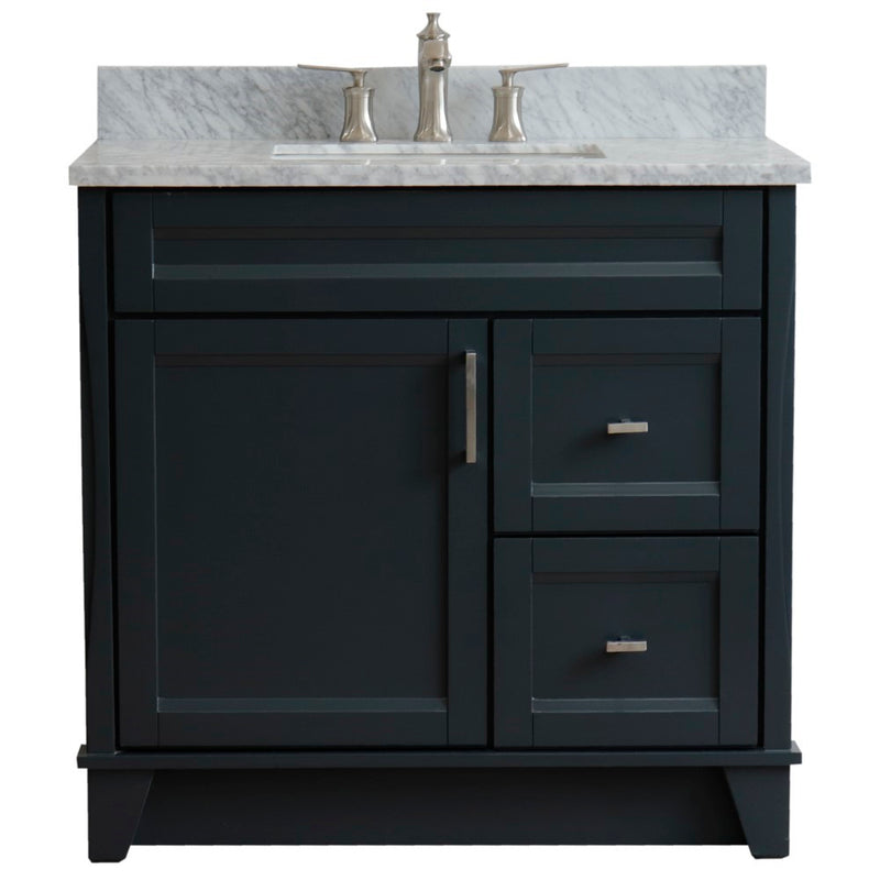Bellaterra Home 400700-37L-DG-WMRC Terni 37" vanity, Dark Gray, White Carrara marble top, front view on a white background