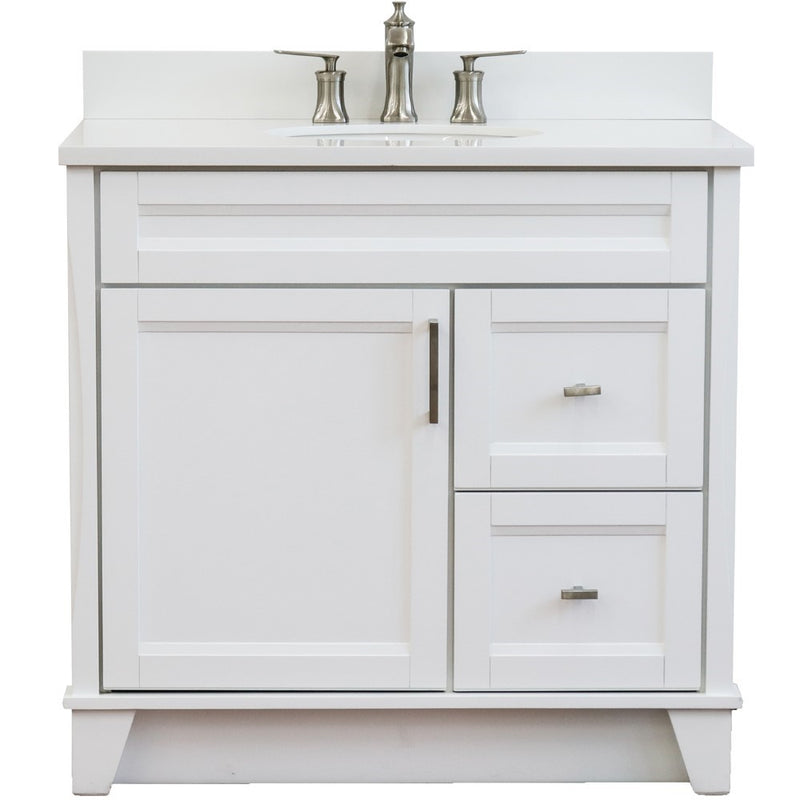 Bellaterra Home 400700-37L-WH-WEOC Terni 37" vanity, White, white engineered stone top, front view on a white background