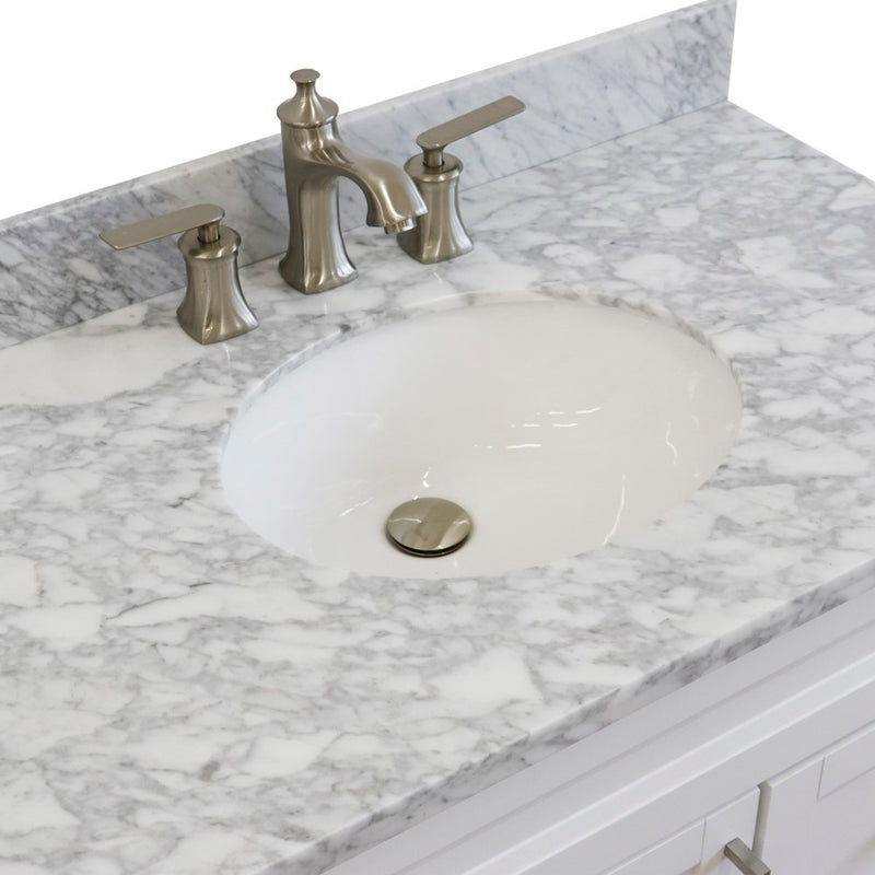 Bellaterra Home 400700-37L-WH-WMOC Terni 37" vanity, White, White Carrara marble top, countertop and sink close-up