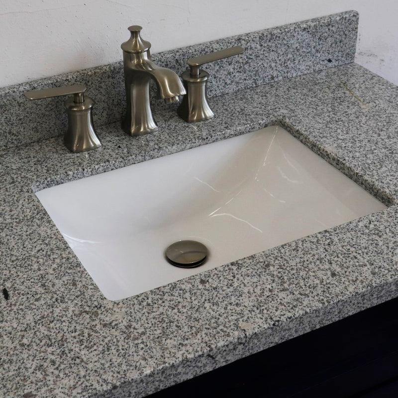 Bellaterra Home 400700-37R-BU-GYRC Terni 37" vanity, Blue, gray granite top, countertop and sink close-up