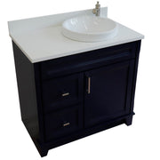 Bellaterra Home 400700-37R-BU-WERDR Terni 37" vanity, Blue, white engineered stone top, angled view with doors closed