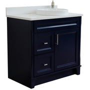 Bellaterra Home 400700-37R-BU-WERDR Terni 37" vanity, Blue, white engineered stone top, angled view on a white background