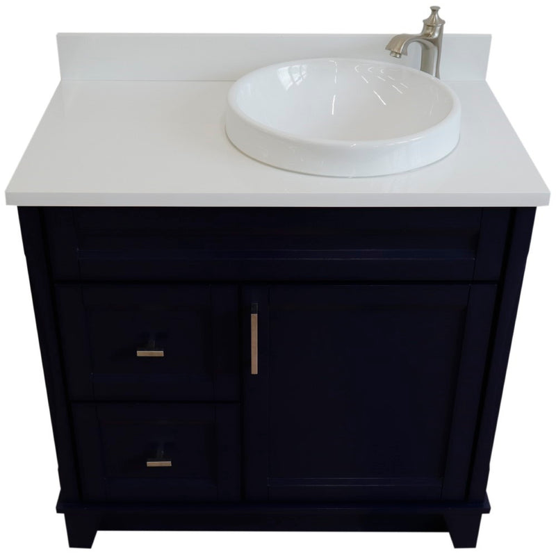 Bellaterra Home 400700-37R-BU-WERDR Terni 37" vanity, Blue, white engineered stone top, elevated front