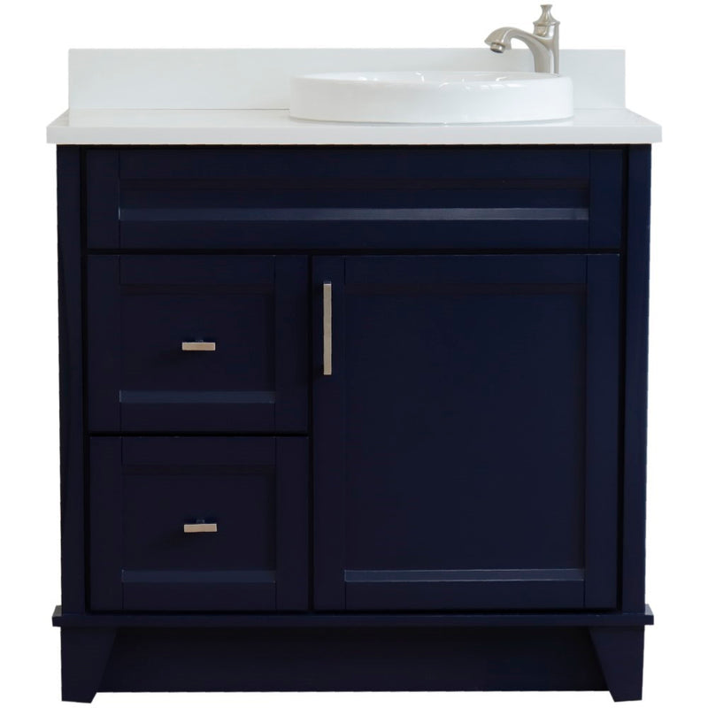 Bellaterra Home 400700-37R-BU-WERDR Terni 37" vanity, Blue, white engineered stone top, front view on a white background