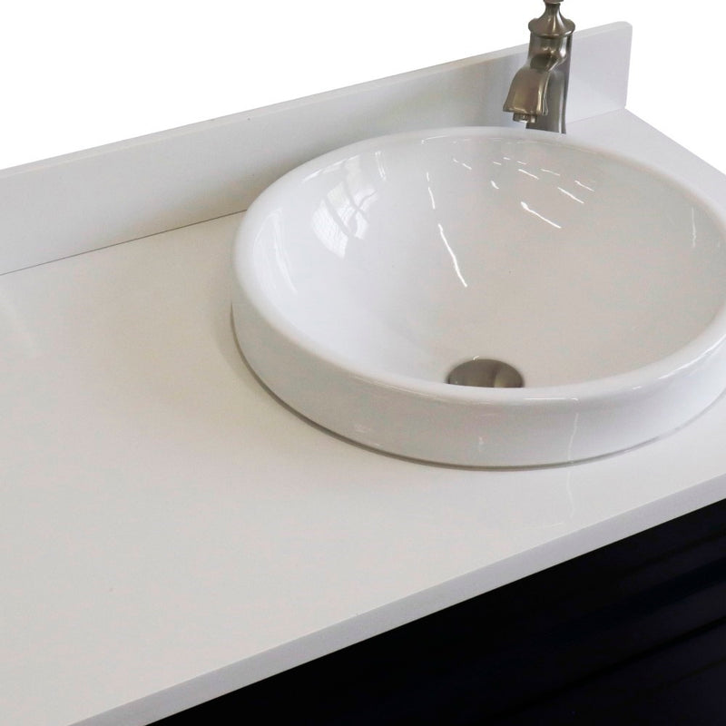 Bellaterra Home 400700-37R-BU-WERDR Terni 37" vanity, Blue, white engineered stone top, countertop and sink close-up