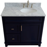 Bellaterra Home 400700-37R-BU-WMOR Terni 37" vanity, Blue, White Carrara marble top, elevated front