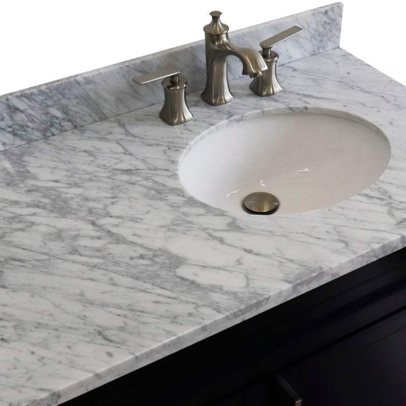 Bellaterra Home 400700-37R-BU-WMOR Terni 37" vanity, Blue, White Carrara marble top, countertop and sink close-up