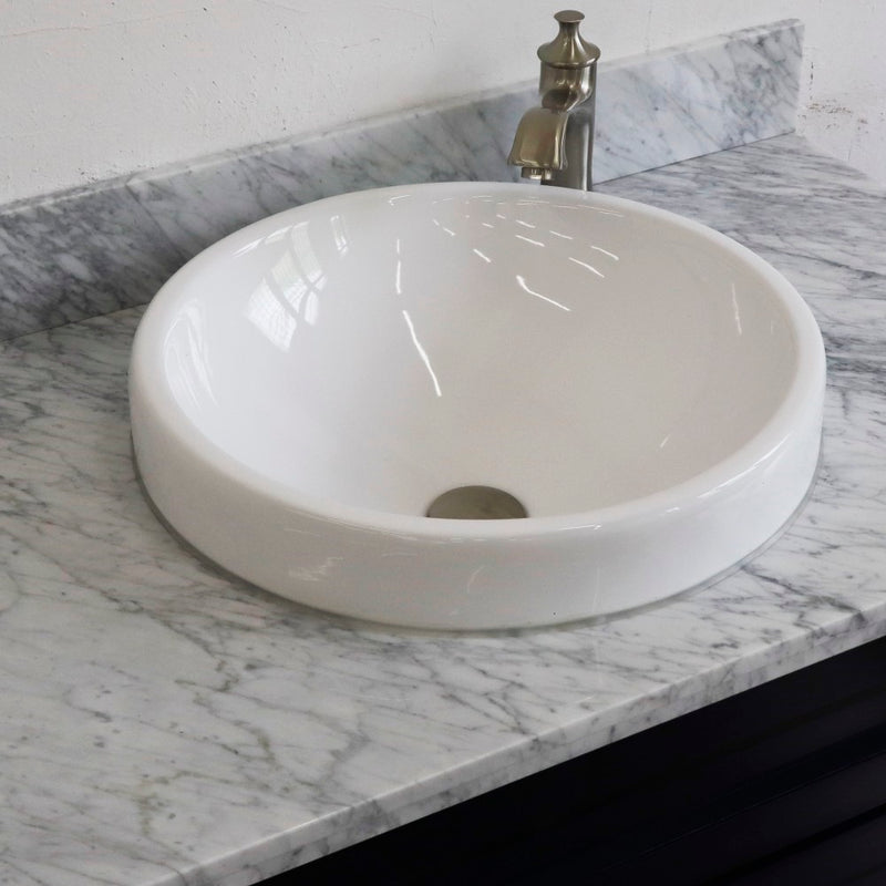 Bellaterra Home 400700-37R-BU-WMRDC Terni 37" vanity, Blue, White Carrara marble top, countertop and sink close-up