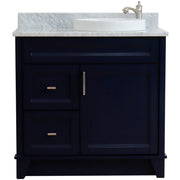 Bellaterra Home 400700-37R-BU-WMRDR Terni 37" vanity, Blue, White Carrara marble top, front view on a white background