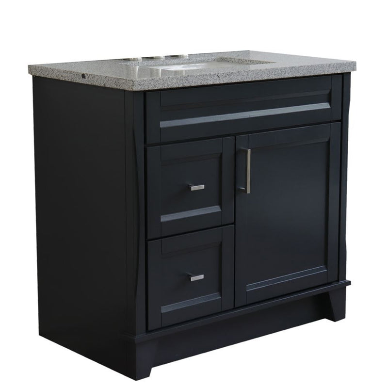 Bellaterra Home 400700-37R-DG-GYRC Terni 37" vanity, Dark Gray, gray granite top, angled view on a white background