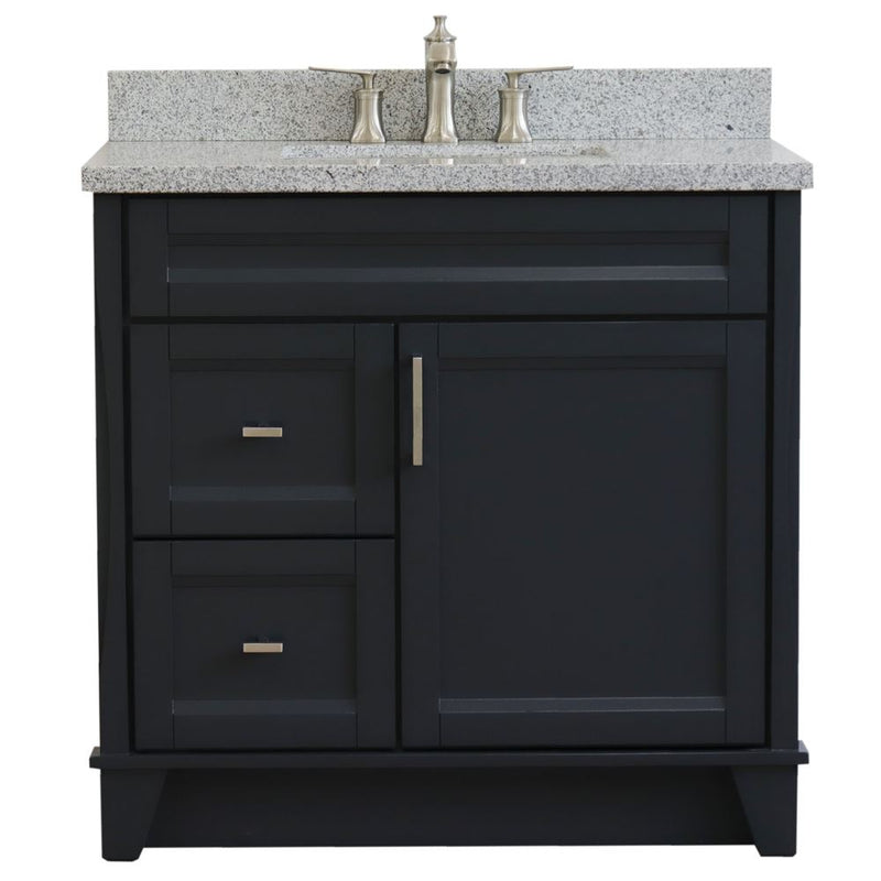 Bellaterra Home 400700-37R-DG-GYRC Terni 37" vanity, Dark Gray, gray granite top, front view on a white background