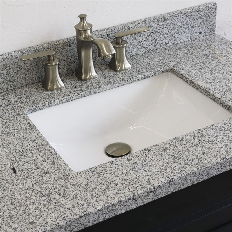 Bellaterra Home 400700-37R-DG-GYRC Terni 37" vanity, Dark Gray, gray granite top, countertop and sink close-up