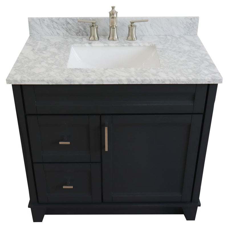Bellaterra Home 400700-37R-DG-WMRC Terni 37" vanity, Dark Gray, White Carrara marble top, elevated front