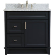 Bellaterra Home 400700-37R-DG-WMRC Terni 37" vanity, Dark Gray, White Carrara marble top, front view on a white background