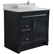 Bellaterra Home 400700-37R-DG-WMRDC Terni 37" vanity, Dark Gray, White Carrara marble top, angled view with doors closed