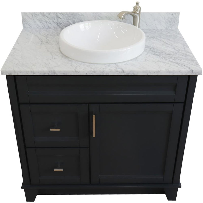 Bellaterra Home 400700-37R-DG-WMRDC Terni 37" vanity, Dark Gray, White Carrara marble top, elevated front