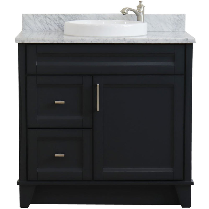 Bellaterra Home 400700-37R-DG-WMRDC Terni 37" vanity, Dark Gray, White Carrara marble top, front view on a white background
