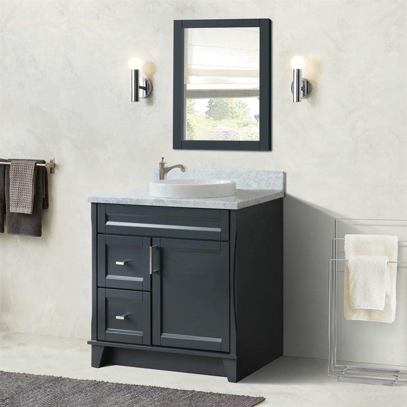 Bellaterra Home 400700-37R-DG-WMRDC Terni 37" vanity, Dark Gray, White Carrara marble top, installed in a bathroom