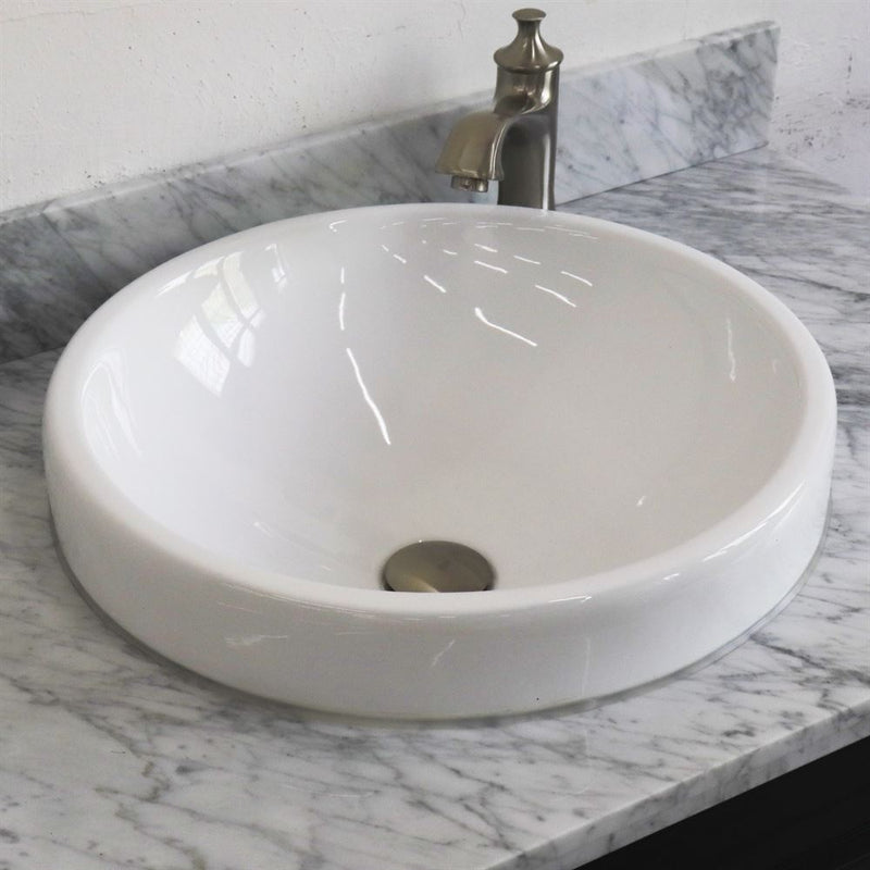 Bellaterra Home 400700-37R-DG-WMRDC Terni 37" vanity, Dark Gray, White Carrara marble top, countertop and sink close-up