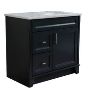 Bellaterra Home 400700-37R-DG-WMRR Terni 37" vanity, Dark Gray, White Carrara marble top, angled view on a white background