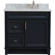 Bellaterra Home 400700-37R-DG-WMRR Terni 37" vanity, Dark Gray, White Carrara marble top, front view on a white background