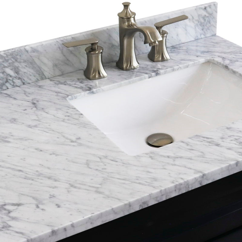 Bellaterra Home 400700-37R-DG-WMRR Terni 37" vanity, Dark Gray, White Carrara marble top, countertop and sink close-up