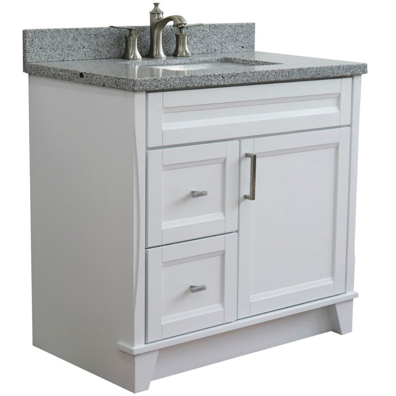 Bellaterra Home 400700-37R-WH-GYRC Terni 37" vanity, White, gray granite top, angled view on a white background