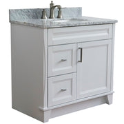 Bellaterra Home 400700-37R-WH-WMRC Terni 37" vanity, White, White Carrara marble top, angled view on a white background