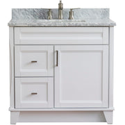 Bellaterra Home 400700-37R-WH-WMRC Terni 37" vanity, White, White Carrara marble top, front view on a white background