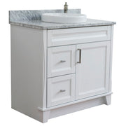 Bellaterra Home 400700-37R-WH-WMRDC Terni 37" vanity, White, White Carrara marble top, angled view on a white background