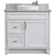 Bellaterra Home 400700-37R-WH-WMRDC Terni 37" vanity, White, White Carrara marble top, front view on a white background