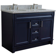 Bellaterra Home 400700-49D-BU-GYO Terni 49" vanity, Blue, gray granite top, angled view on a white background