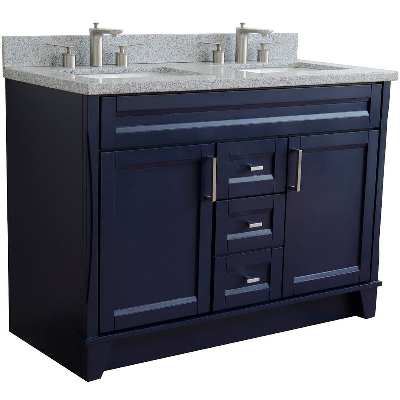 Bellaterra Home 400700-49D-BU-GYR Terni 49" vanity, Blue, gray granite top, angled view on a white background