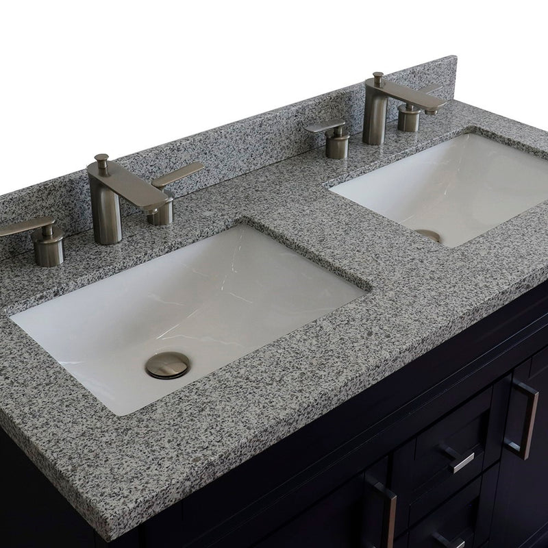 Bellaterra Home 400700-49D-BU-GYR Terni 49" vanity, Blue, gray granite top, countertop and sink close-up